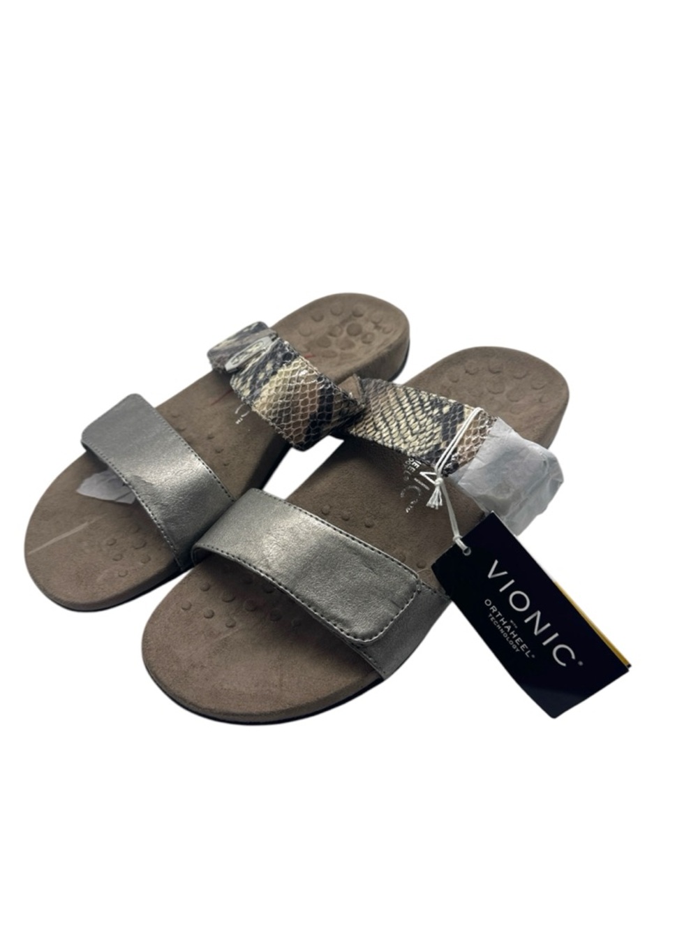 NWT‎ Vionic Sandals Orthaheel Camila Slip-On Open Toe Slides Snakeskin Size 6